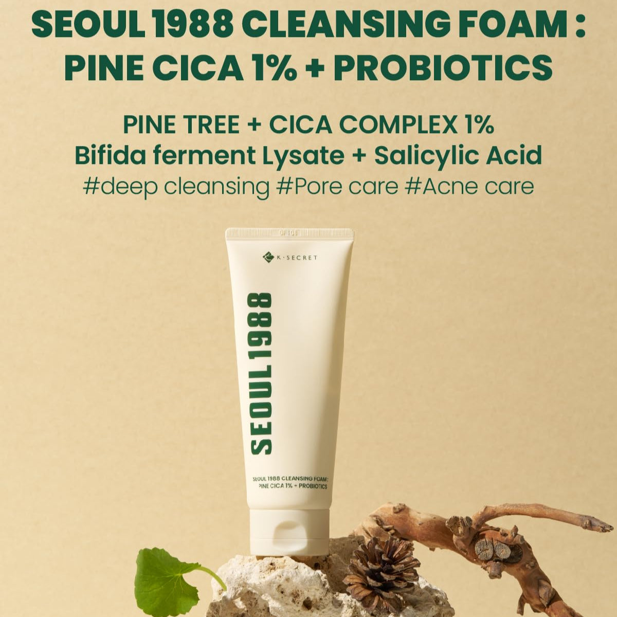 SEOUL 1988 Cleansing Foam : Pine Cica 1% + Probiotics by KSecret
