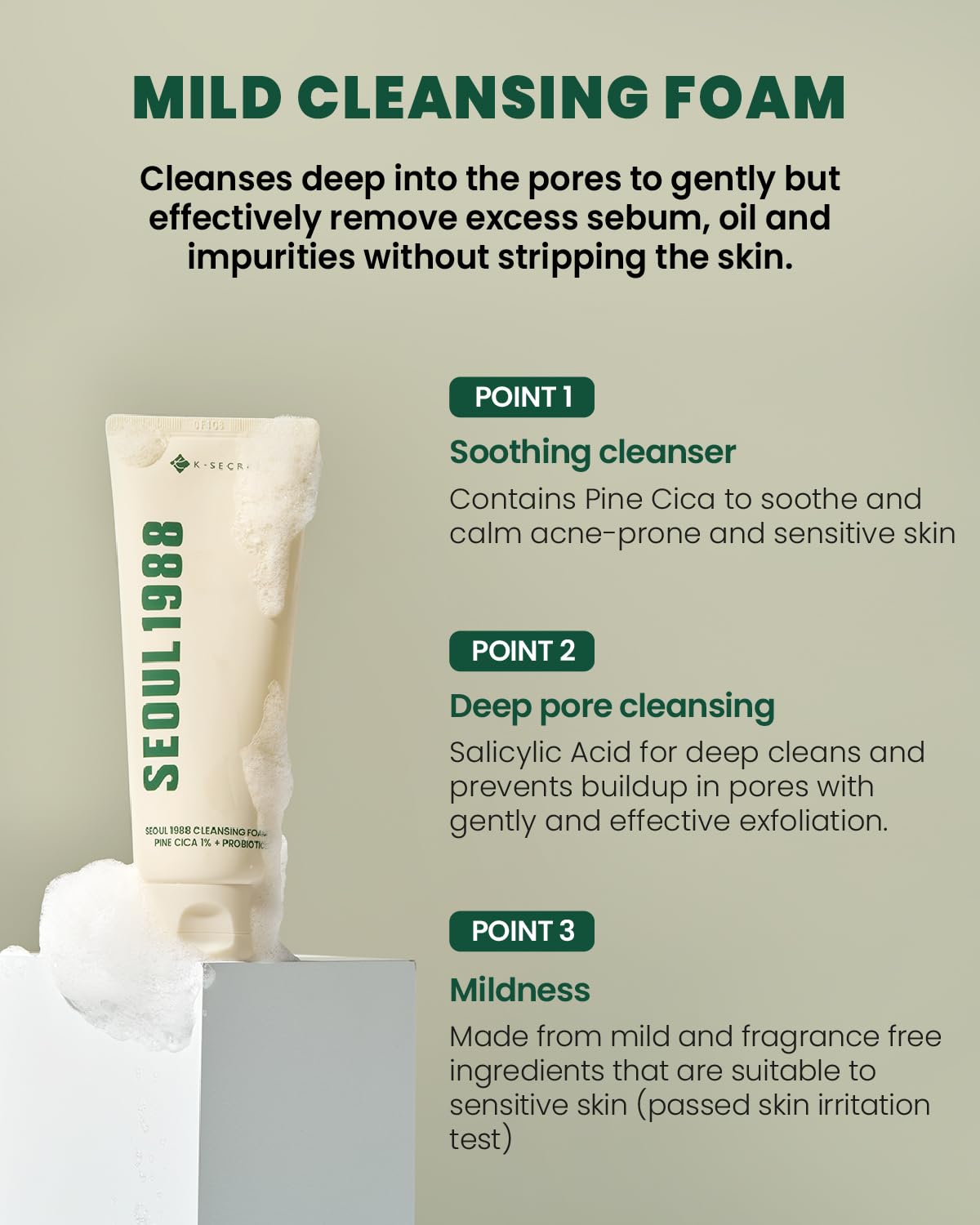 SEOUL 1988 Cleansing Foam : Pine Cica 1% + Probiotics by KSecret