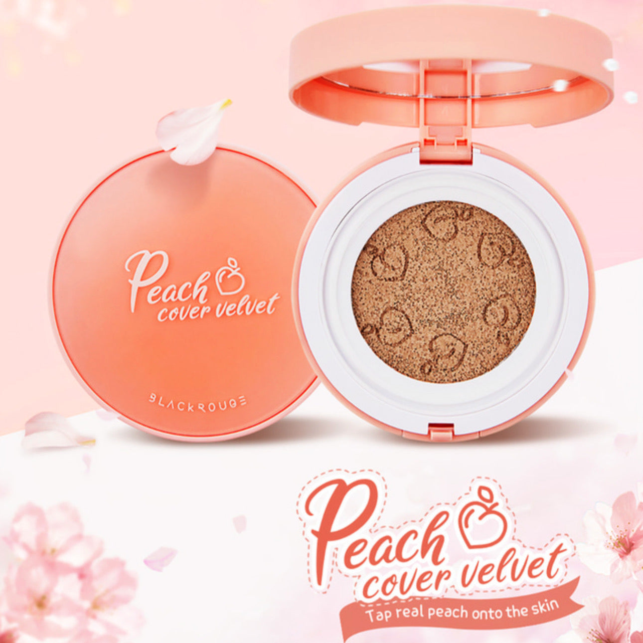 Peach Cover Velvet Cushion with SPF50+/PA++++ by Black Rouge