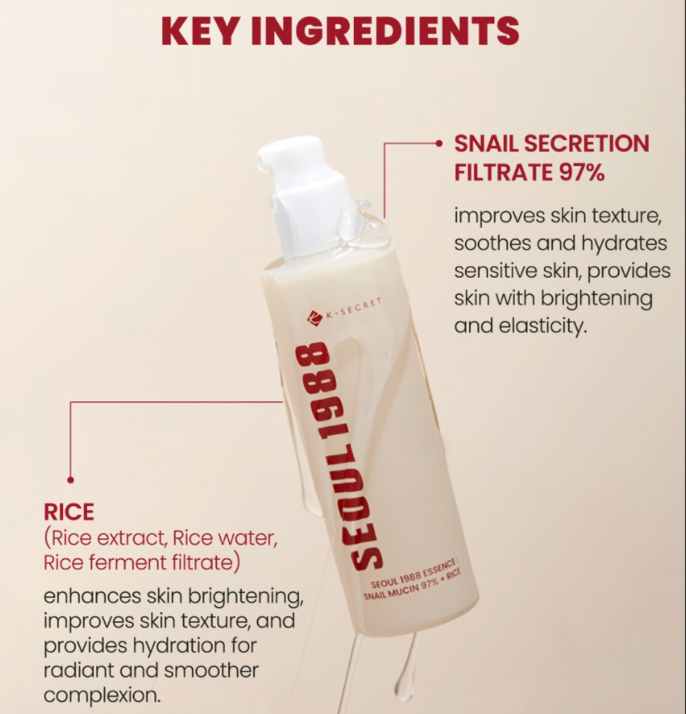 Seoul 1988 Essence with Snail Mucin 97% + Rice  by KSecret