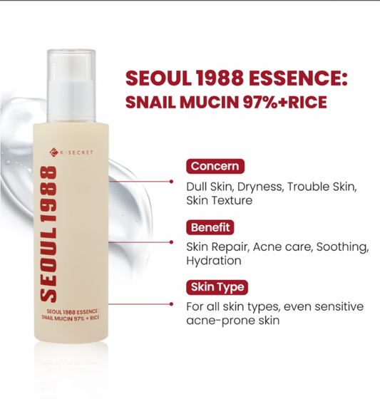 Seoul 1988 Essence with Snail Mucin 97% + Rice  by KSecret