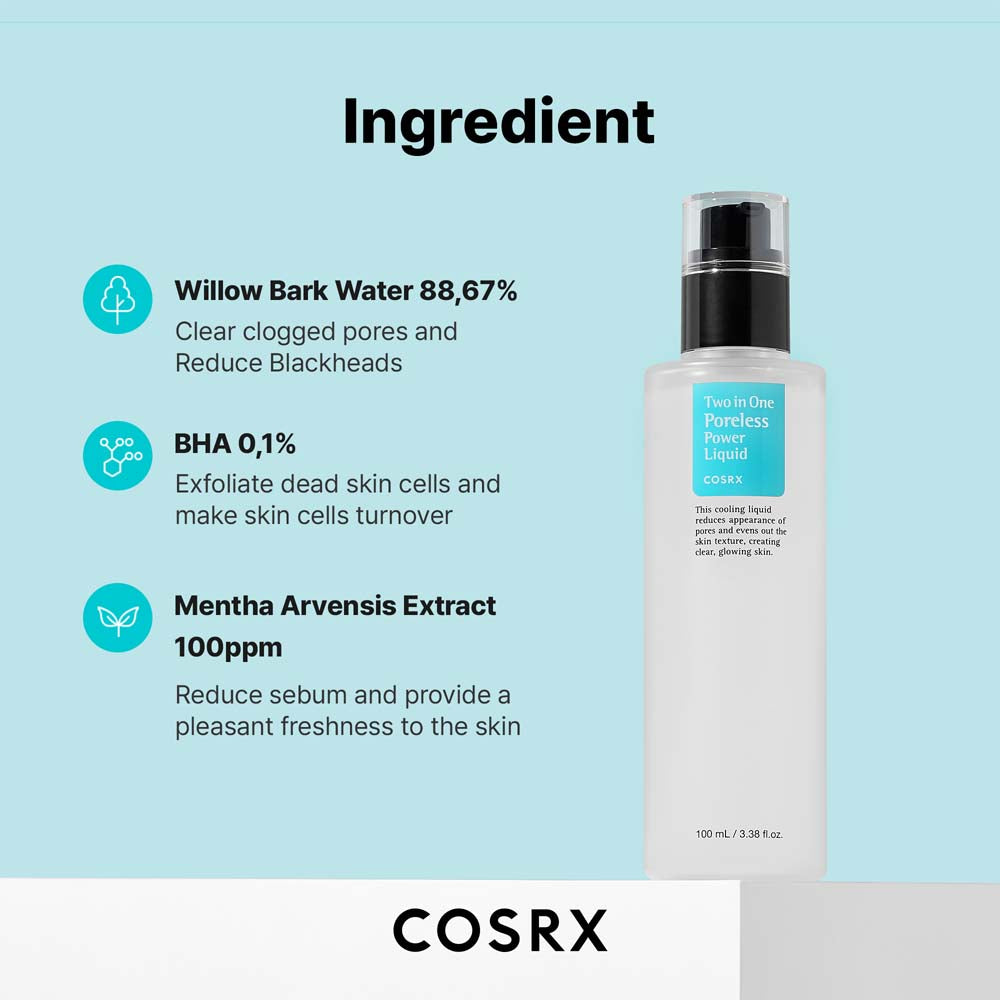Two In One Poreless Power Liquid – Απολεπιστική Τονωτική Λοσιόν για Καθαρούς Πόρους της  COSRX