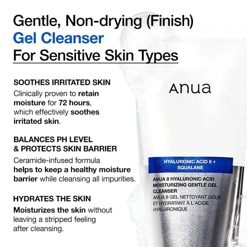 Ήπιο Ενυδατικό Τζελ Καθαρισμού με 8 Τύπους Υαλουρονικού Οξέος της Anua