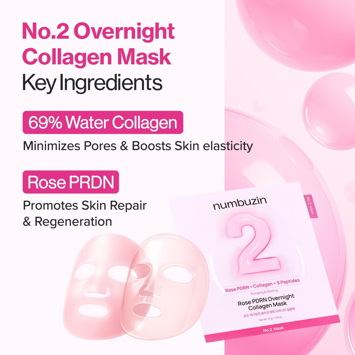 No.2 Rose PDRN Overnight Collagen Mask by Numbuzin