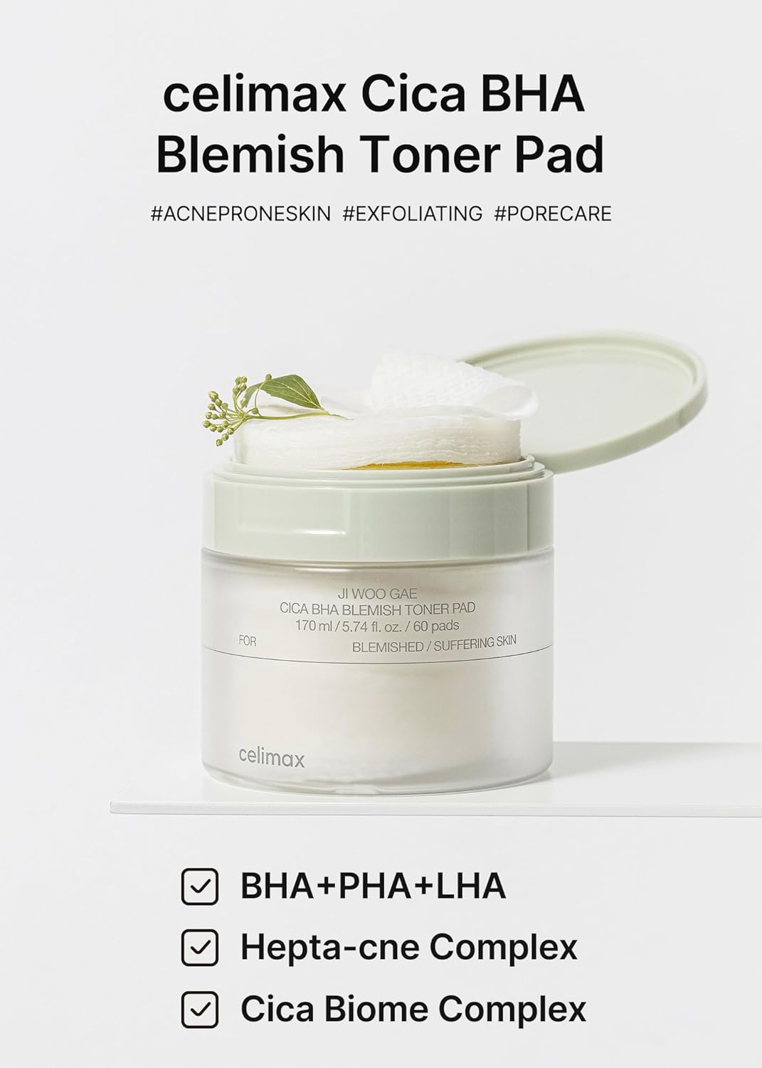 Ji Woo Gae Cica BHA Blemish Toner Pad της Celimax