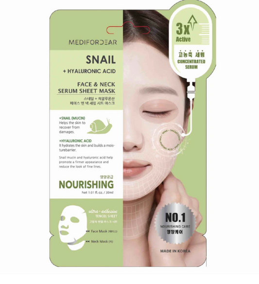 Snail and Hyaluronic Acid Face and Neck Mask by Medi For Dear
